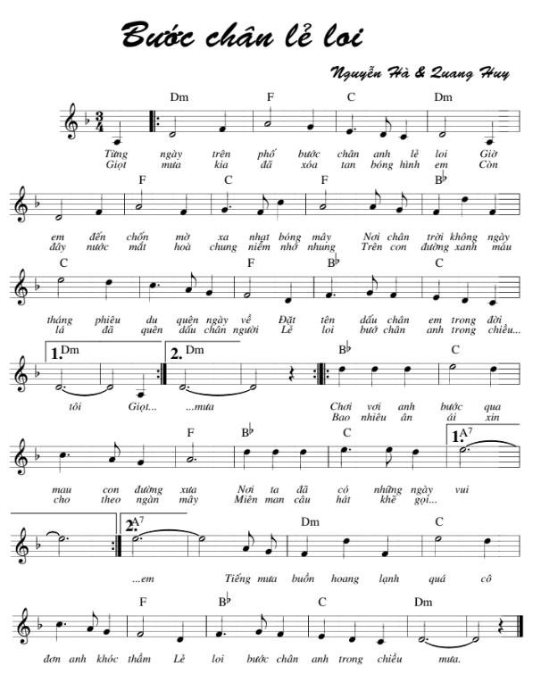 Sheet nhạc Bước Chân Lẻ Loi